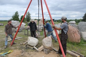 Ken stacking the stones for his sculpture.